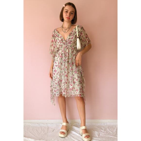 Dolce & Gabbana Authentic Silk Floral Sheer Mini Dress Pink Cottage 4 Fairy 40 - Picture 1 of 12